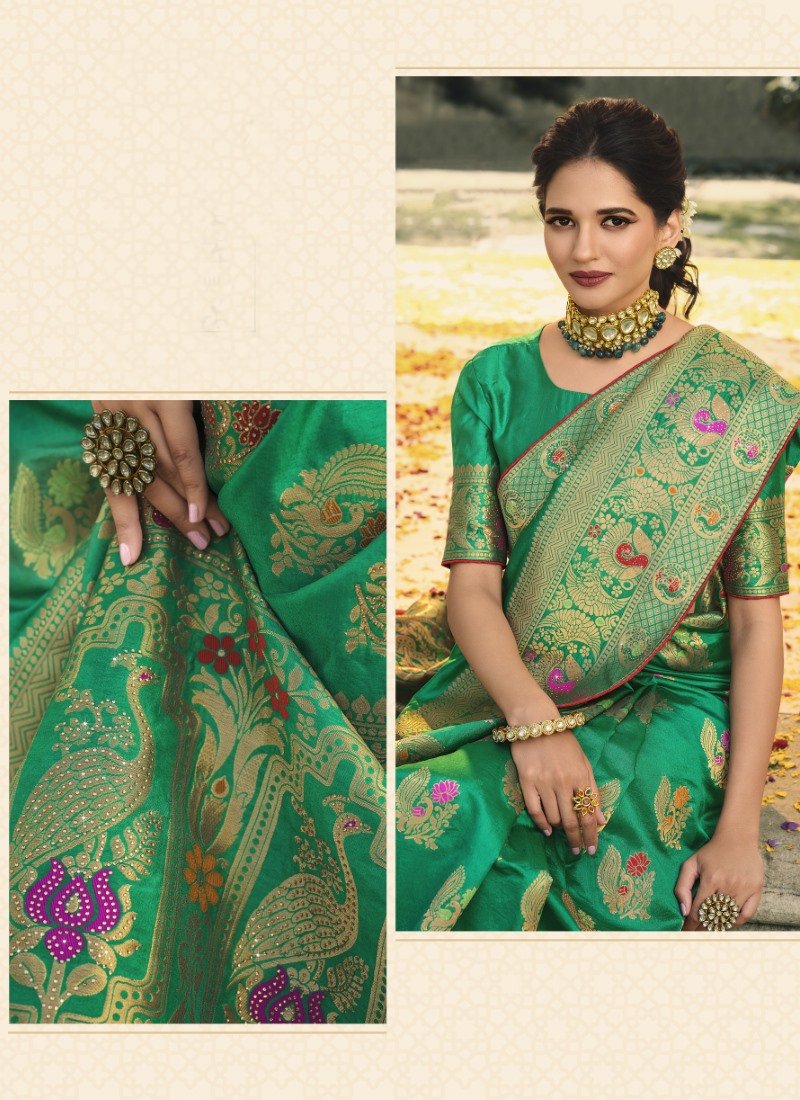 Green Swarovski Silk Saree-2