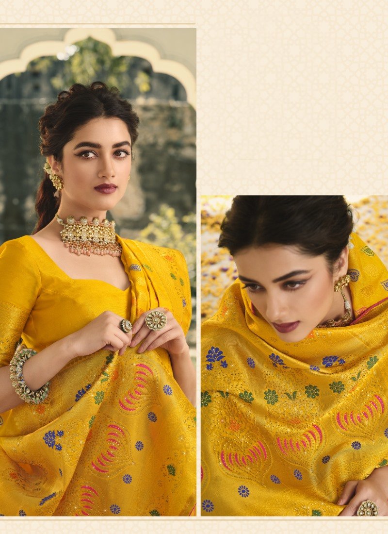 Yellow Swarovski Silk Saree-2