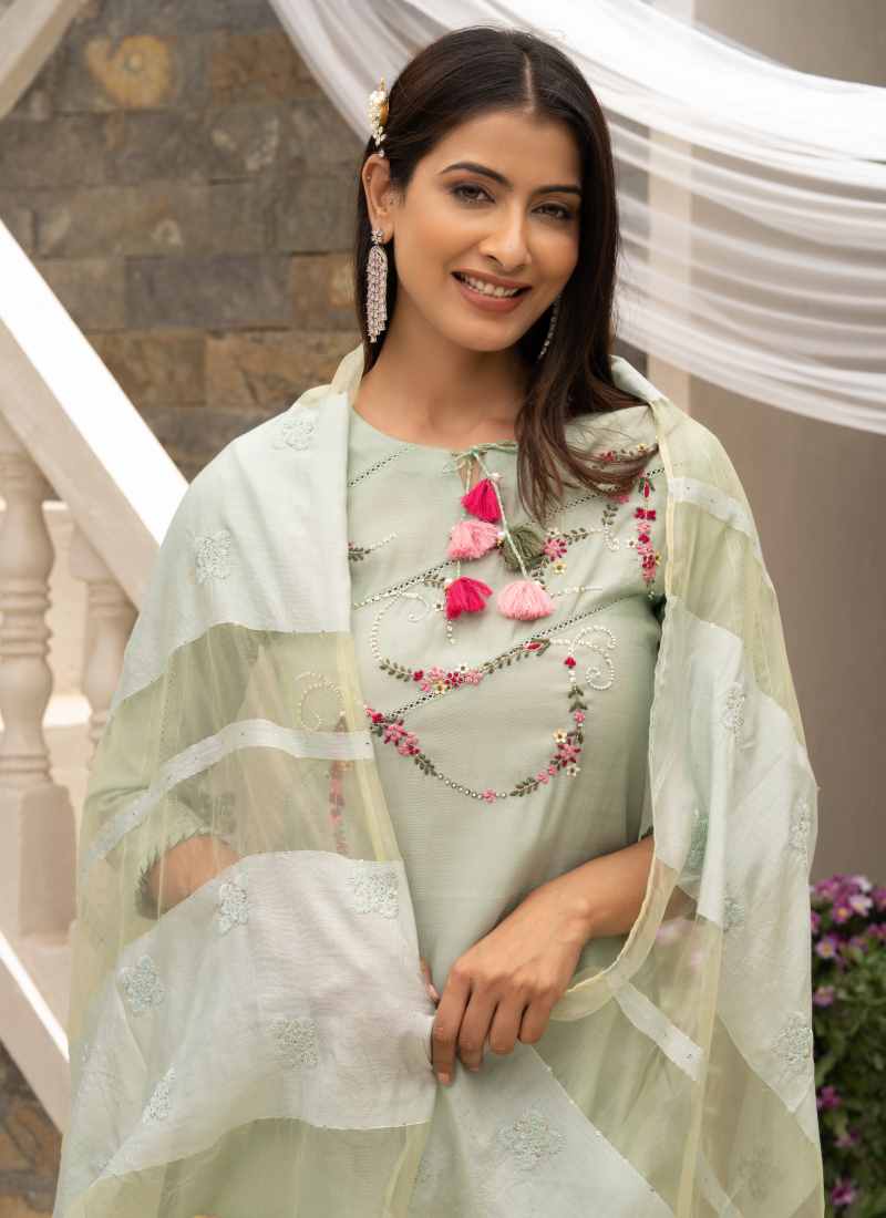 Light Green Silk Embroidered Straight Cut Salwar Suit-2