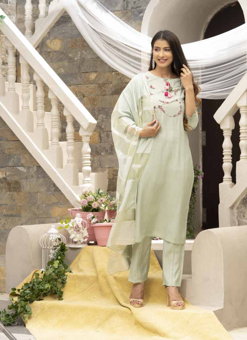 Light Green Silk Embroidered Straight Cut Salwar Suit-2