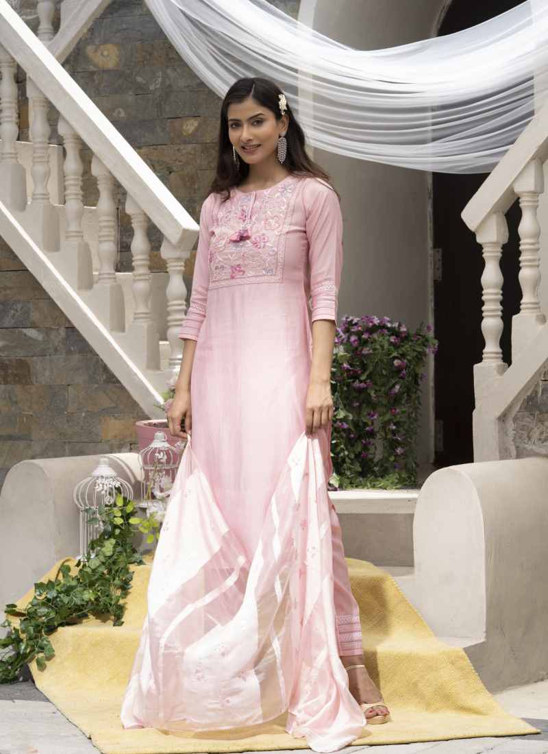 Pink Silk Embroidered Straight Cut Salwar Suit-2