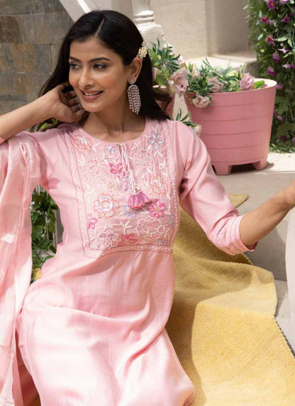 Pink Silk Embroidered Straight Cut Salwar Suit-2