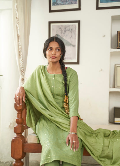 Pista Green Reyon Kurta Straight Cut Salwar Suit-2