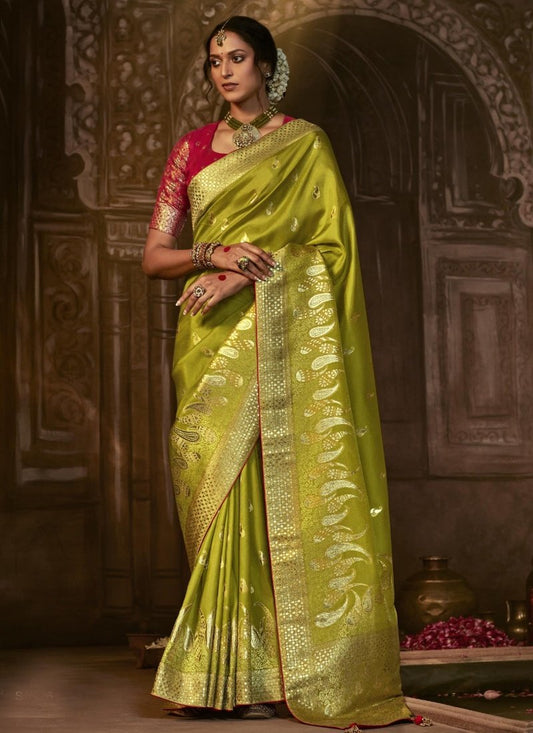 Pista Green Silk Embroidered Saree