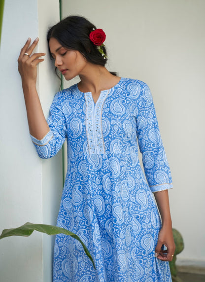 Blue Cotton Printed Kurti-2