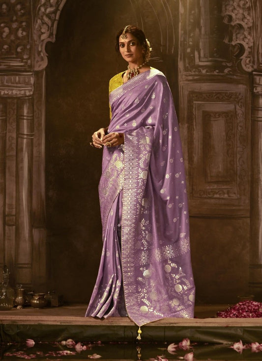 Lavender Silk Embroidered Saree