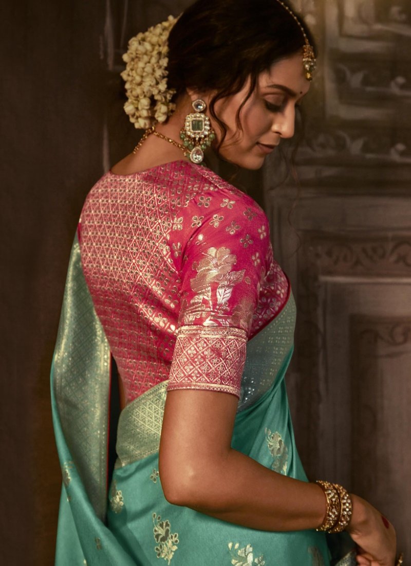 Aqua Silk Embroidered Saree-2