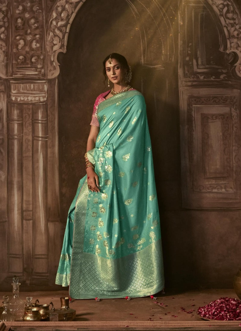 Aqua Silk Embroidered Saree-2