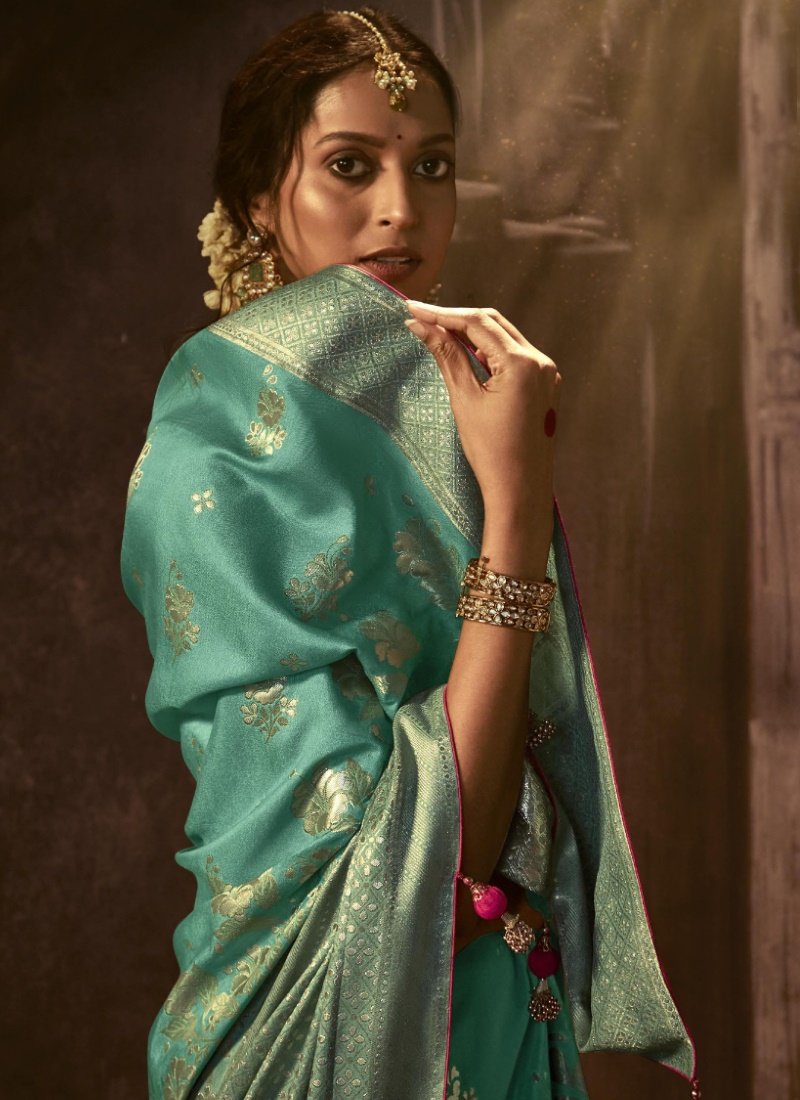 Aqua Silk Embroidered Saree-2