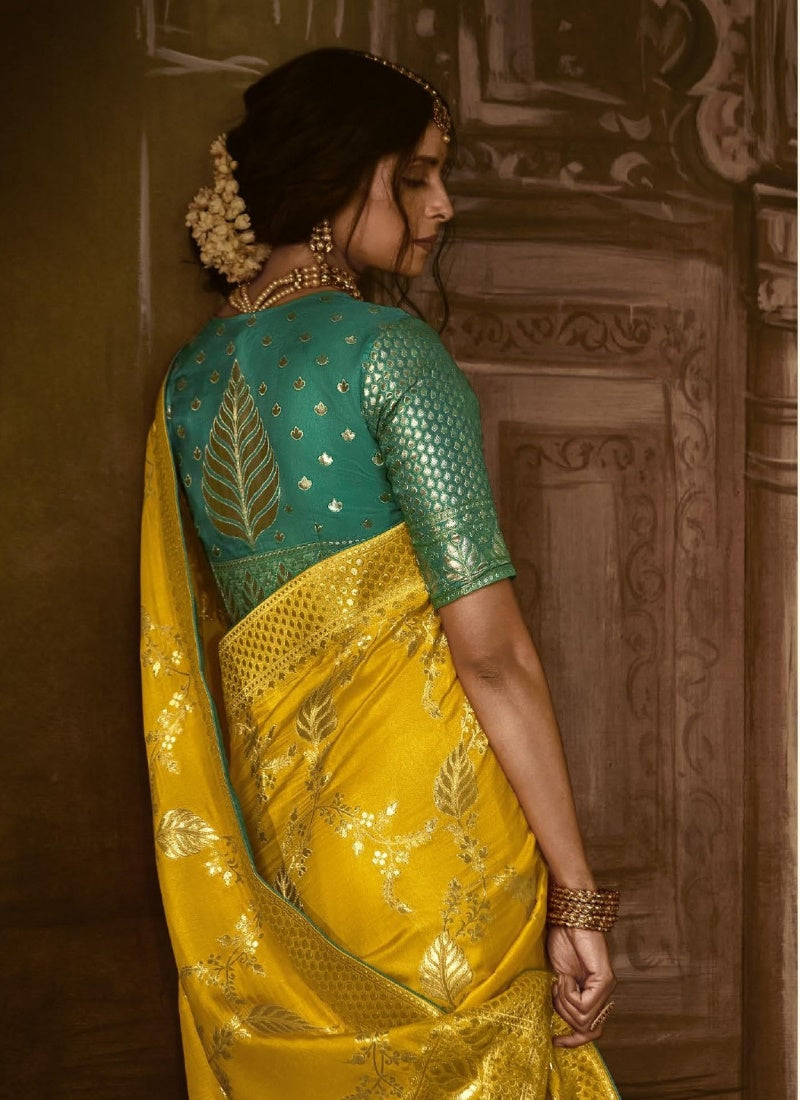 Yellow Silk Embroidered Saree-2