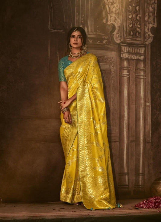 Yellow Silk Embroidered Saree