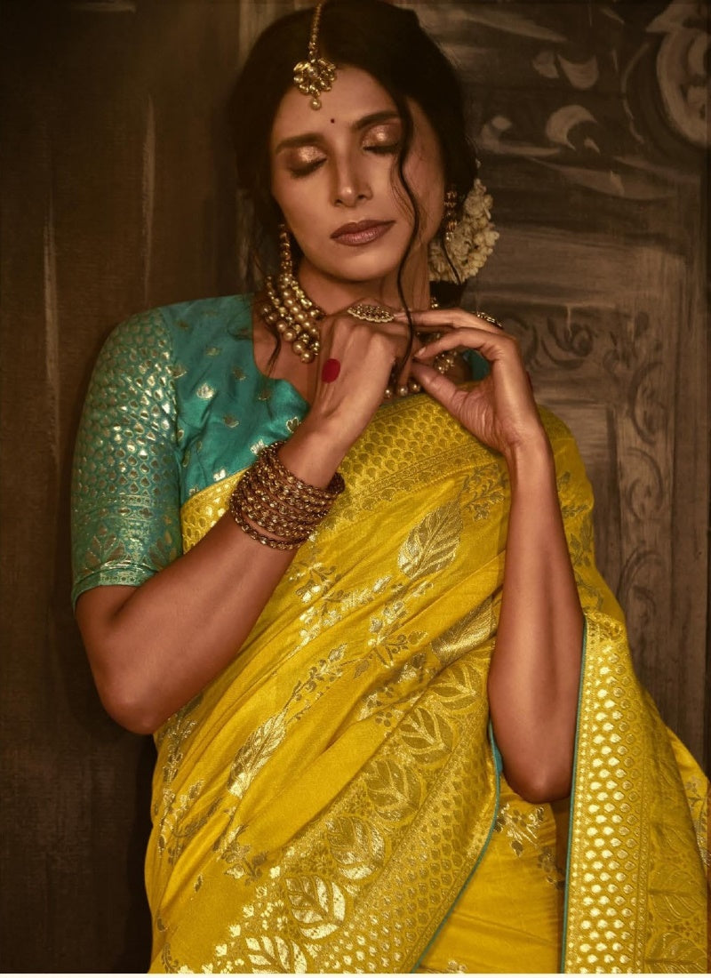 Yellow Silk Embroidered Saree-2