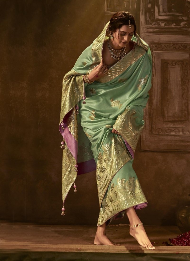 Pista Green Silk Embroidered Saree-2