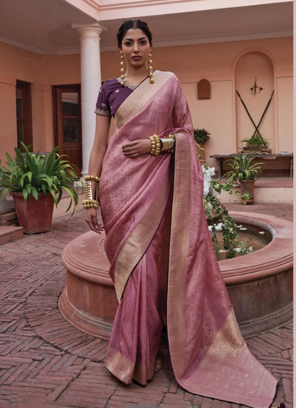 Light Purple Viscose Pattu Saree with Heavy Border