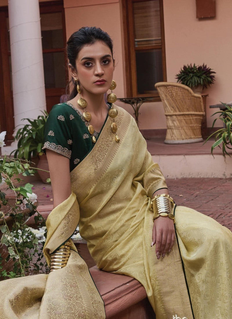 Pista Green Viscose Pattu Saree with Heavy Border-2