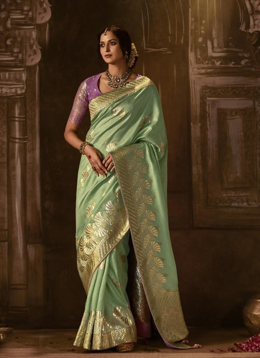 Pista Green Silk Embroidered Saree