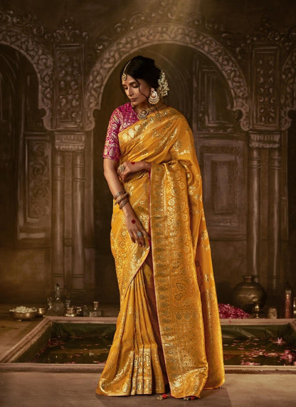 Yellow Silk Embroidered Saree