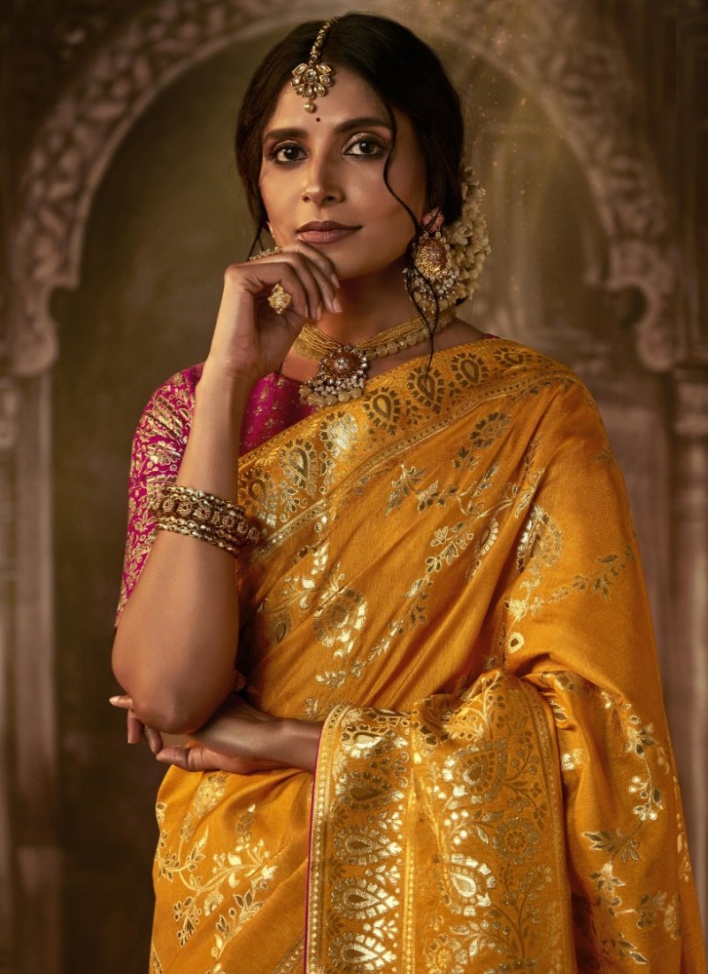 Yellow Silk Embroidered Saree-2