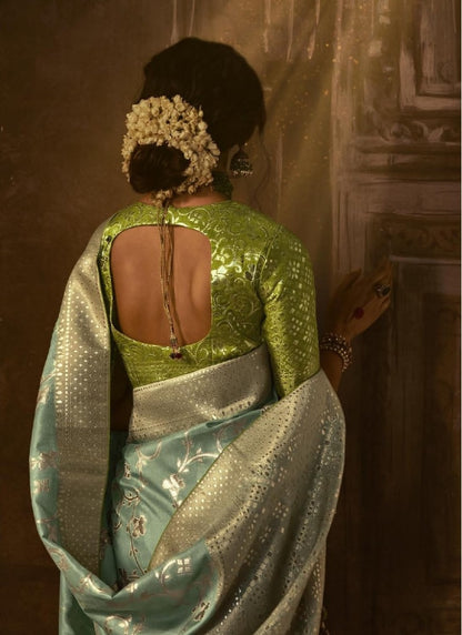 Aqua Silk Embroidered Saree-2