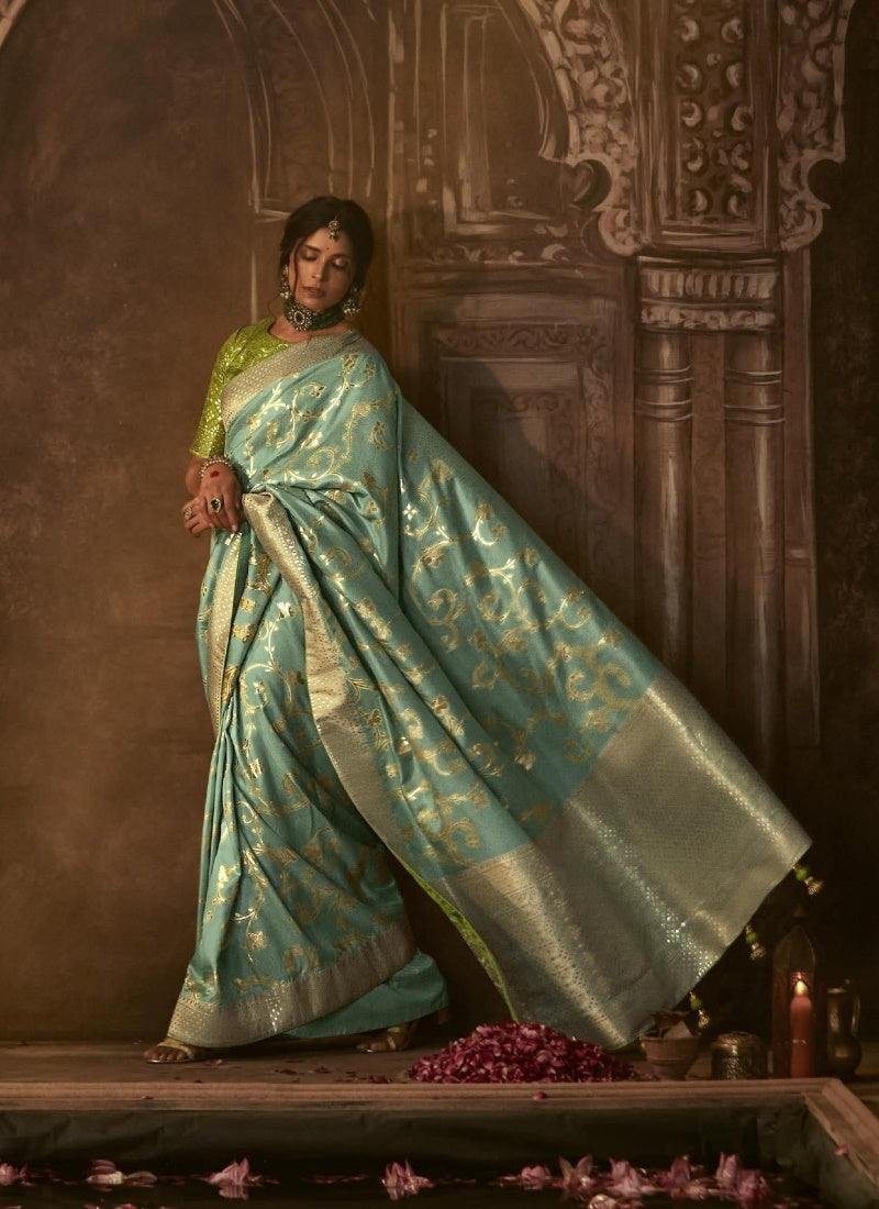 Aqua Silk Embroidered Saree-2