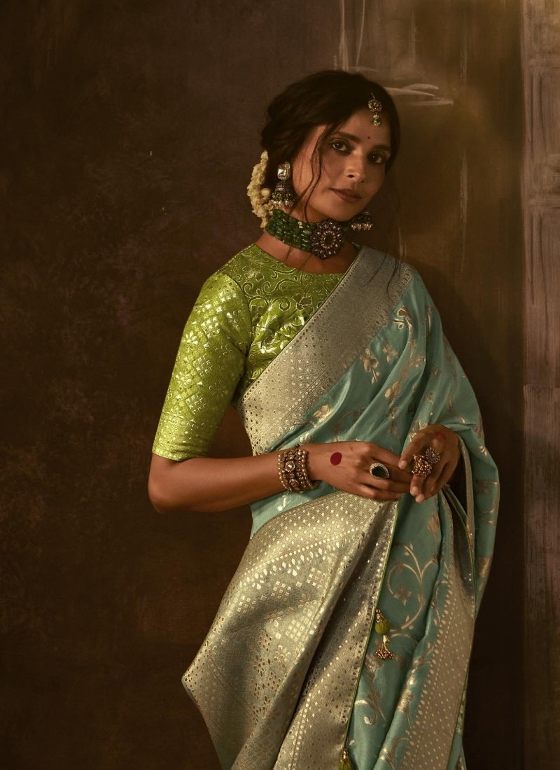 Aqua Silk Embroidered Saree-2