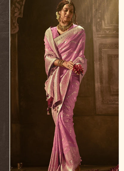 Pink Silk Embroidered Saree-2