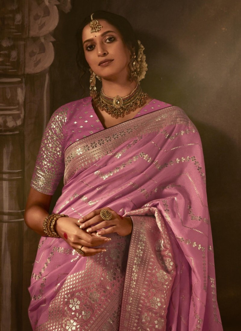 Pink Silk Embroidered Saree-2