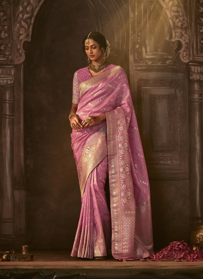 Pink Silk Embroidered Saree