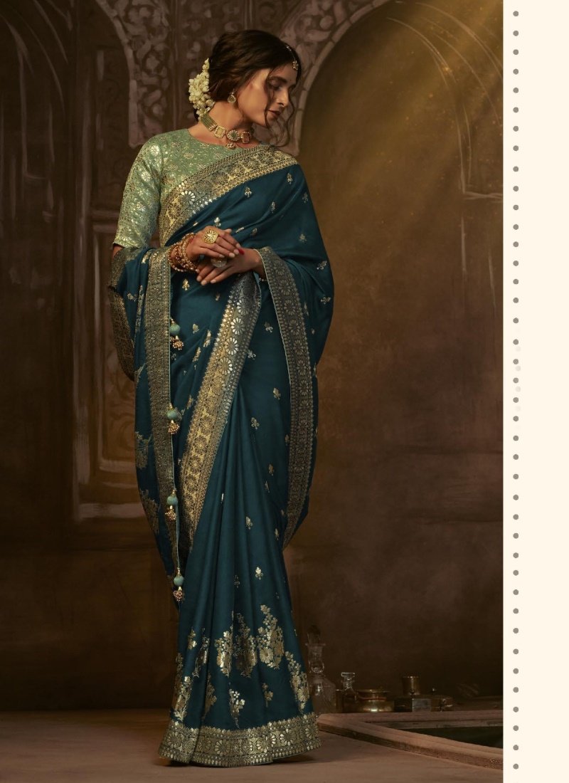 Blue Silk Embroidered Saree