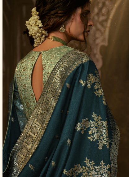 Blue Silk Embroidered Saree-2