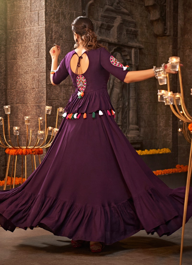 Purple Rayon Navratri Lehenga Choli With Embroidered and Mirror Work-2