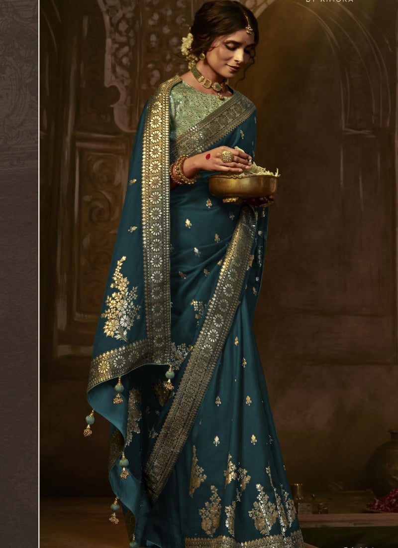 Blue Silk Embroidered Saree-2