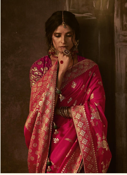 Red Silk Embroidered Saree-2