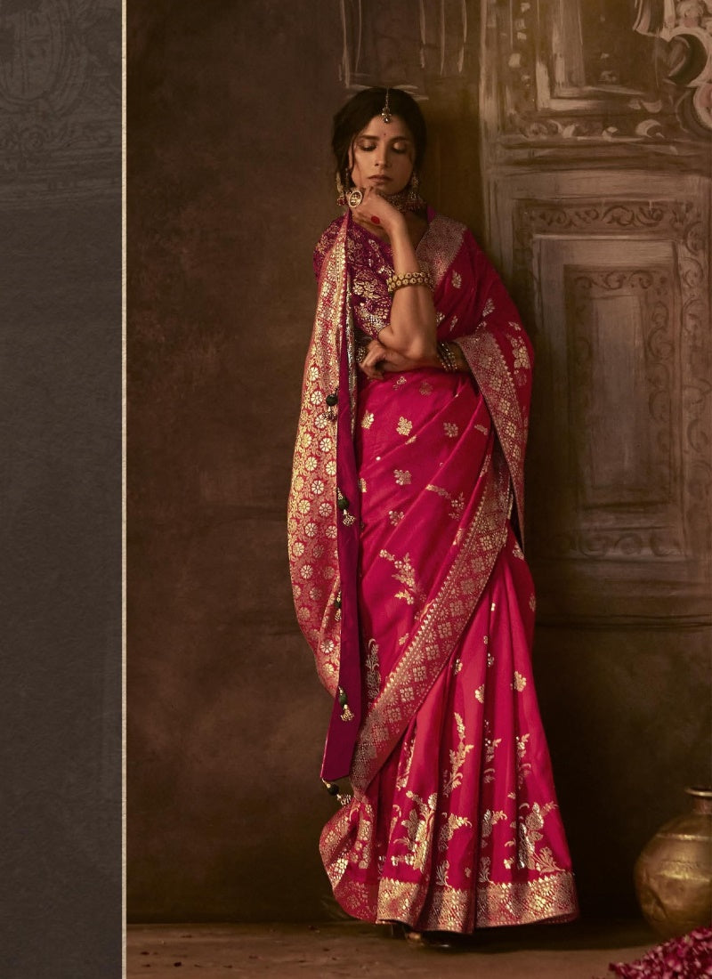 Red Silk Embroidered Saree-2