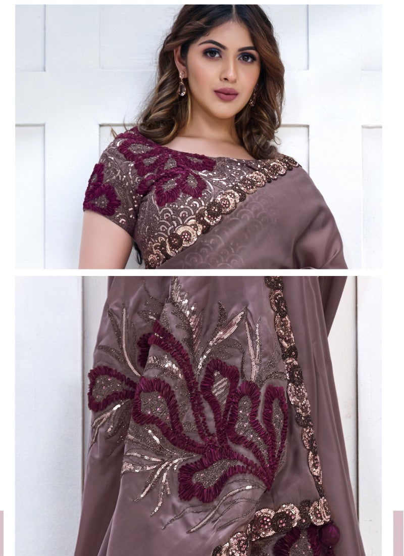 Purple Silk Designer Party Wear Saree With Stone and Sequins work-2