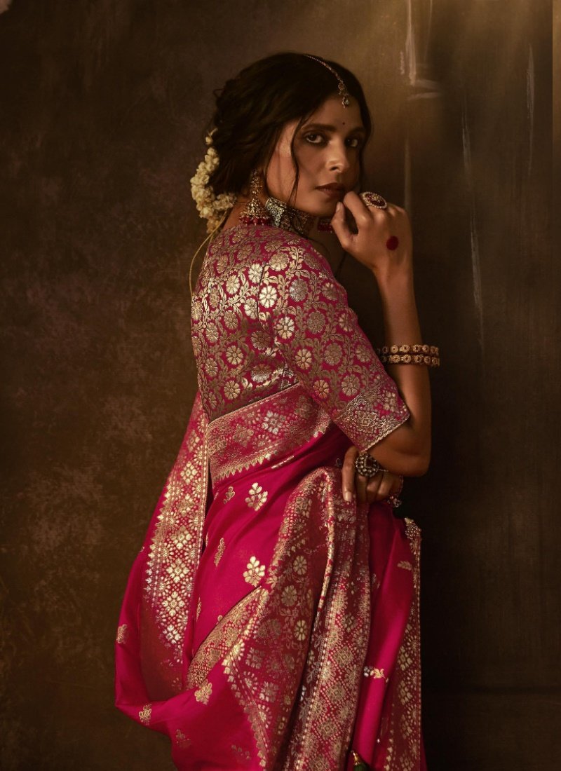 Red Silk Embroidered Saree-2