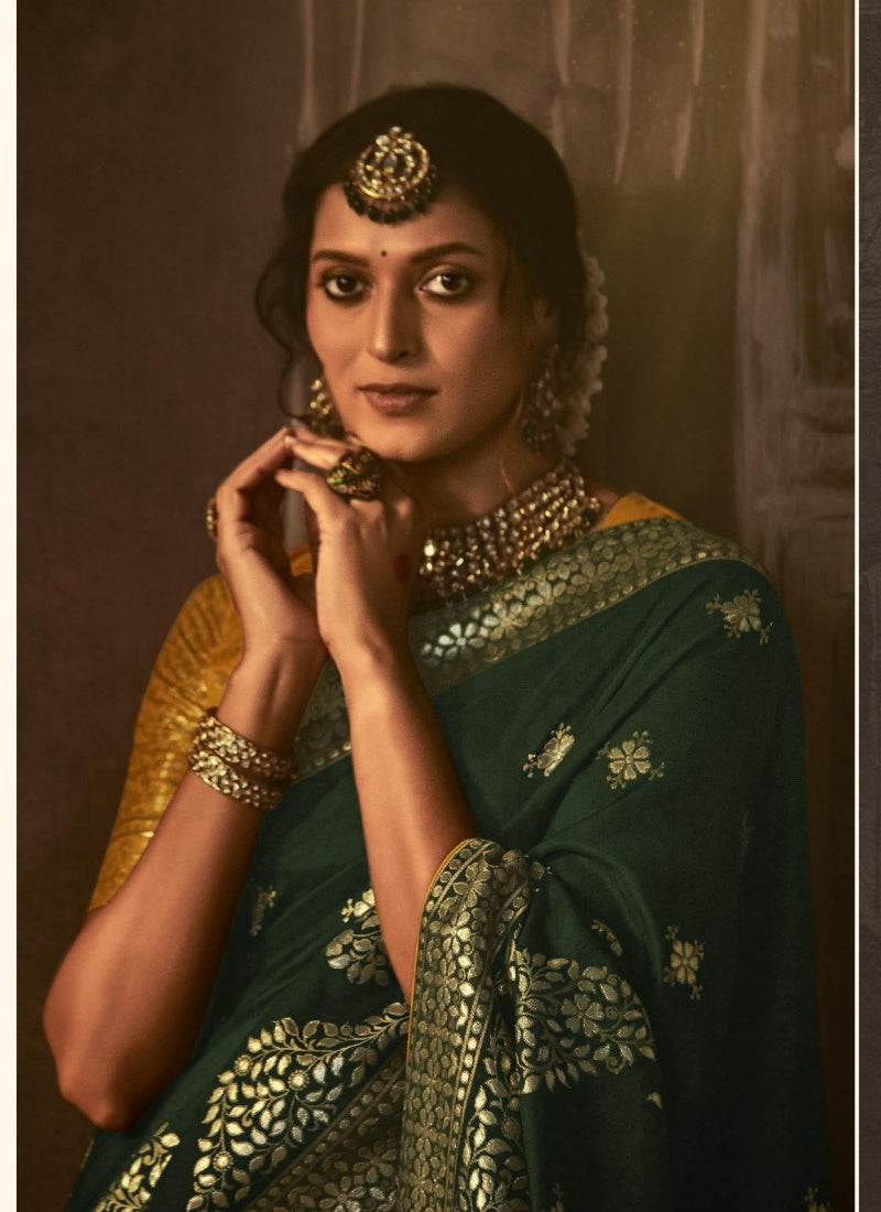 Green Silk Embroidered Saree-2