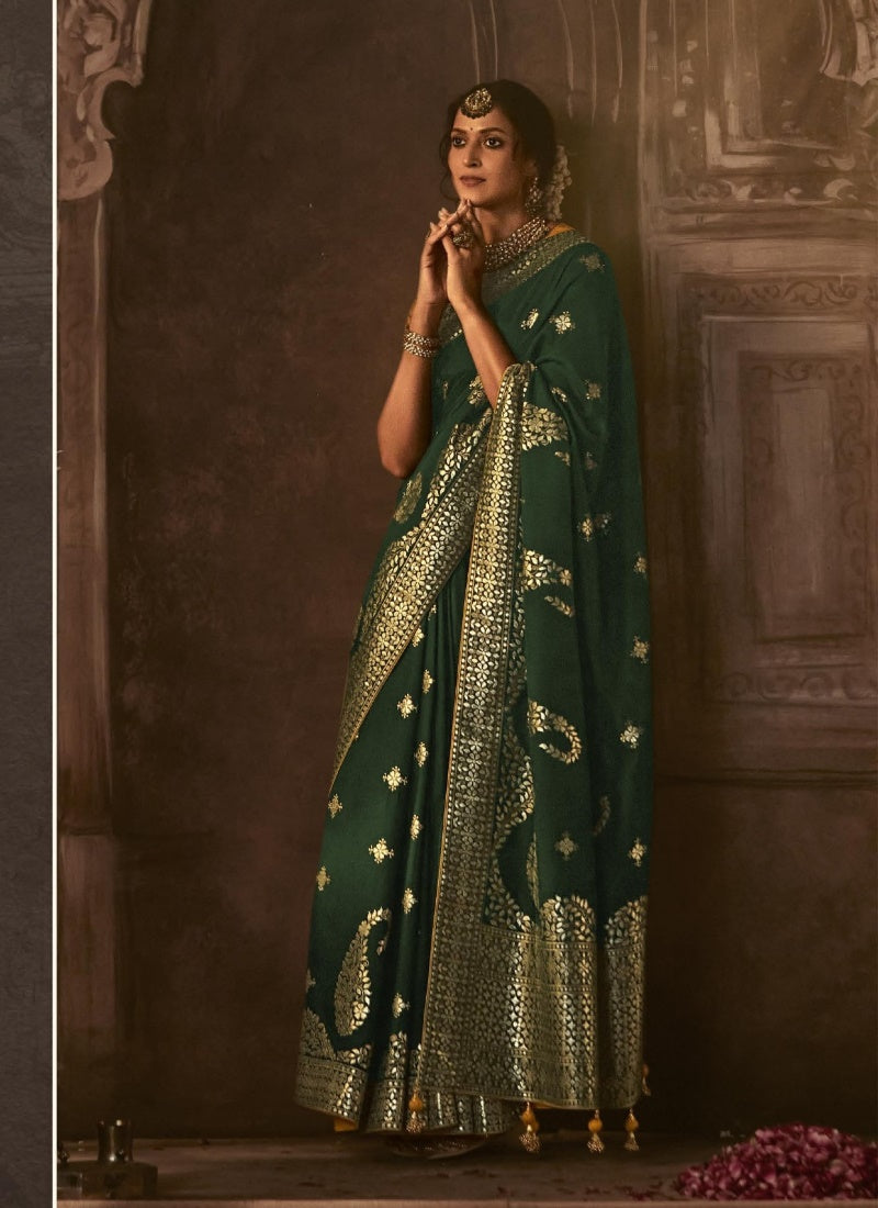 Green Silk Embroidered Saree-2