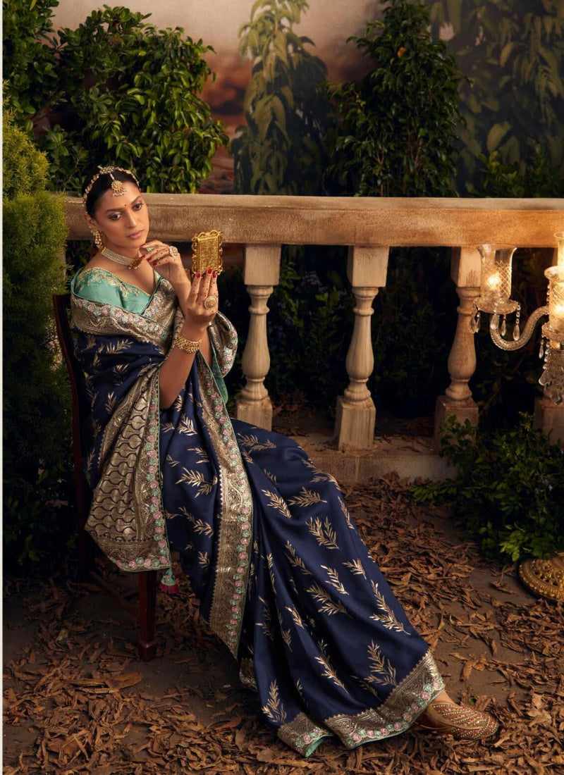 Blue Silk Wedding Saree With Heavy Embroidery, Stone and Sequins Work-2