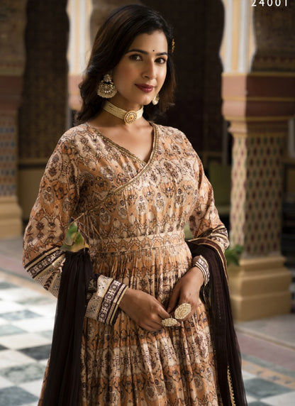 Brown Silk Anarkali Gown With Embroidery Work-2