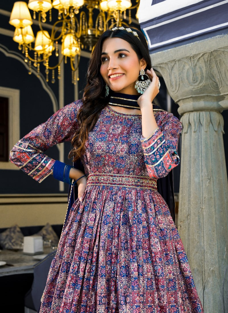 Blue Silk Anarkali Gown With Embroidery Work-2