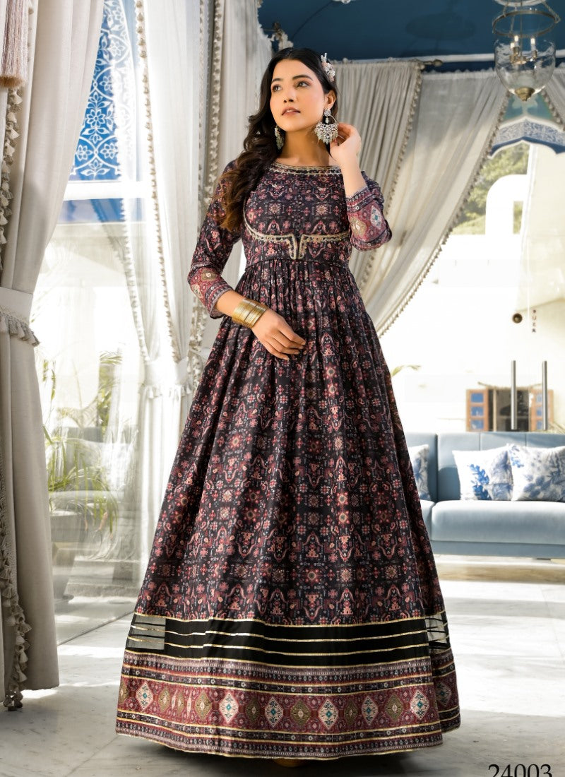 Black Silk Anarkali Gown With Embroidery Work-2