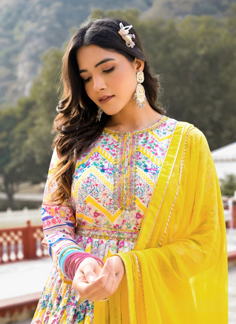 Yellow Silk Anarkali Gown With Embroidery Work-2