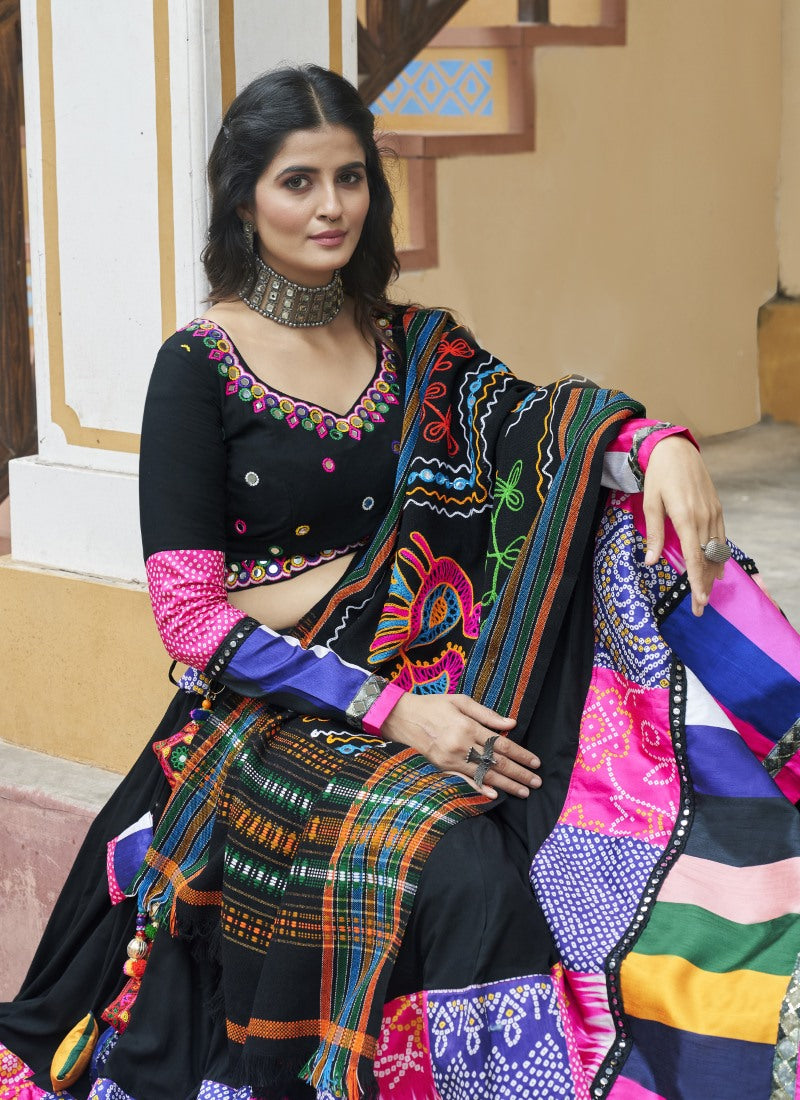 Black Navratri Lehenga Choli With Embroidery and Sequins Work