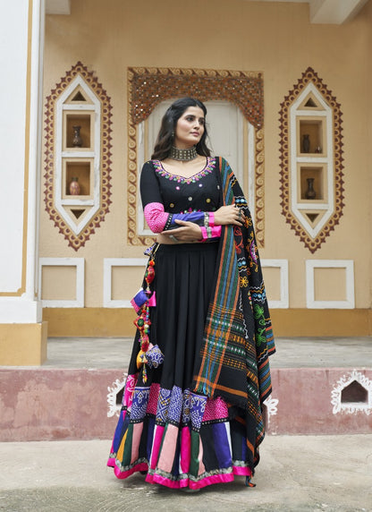 Black Navratri Lehenga Choli With Embroidery and Sequins Work