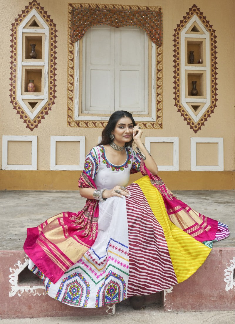 White Navratri Lehenga Choli With Embroidery and Sequins Work