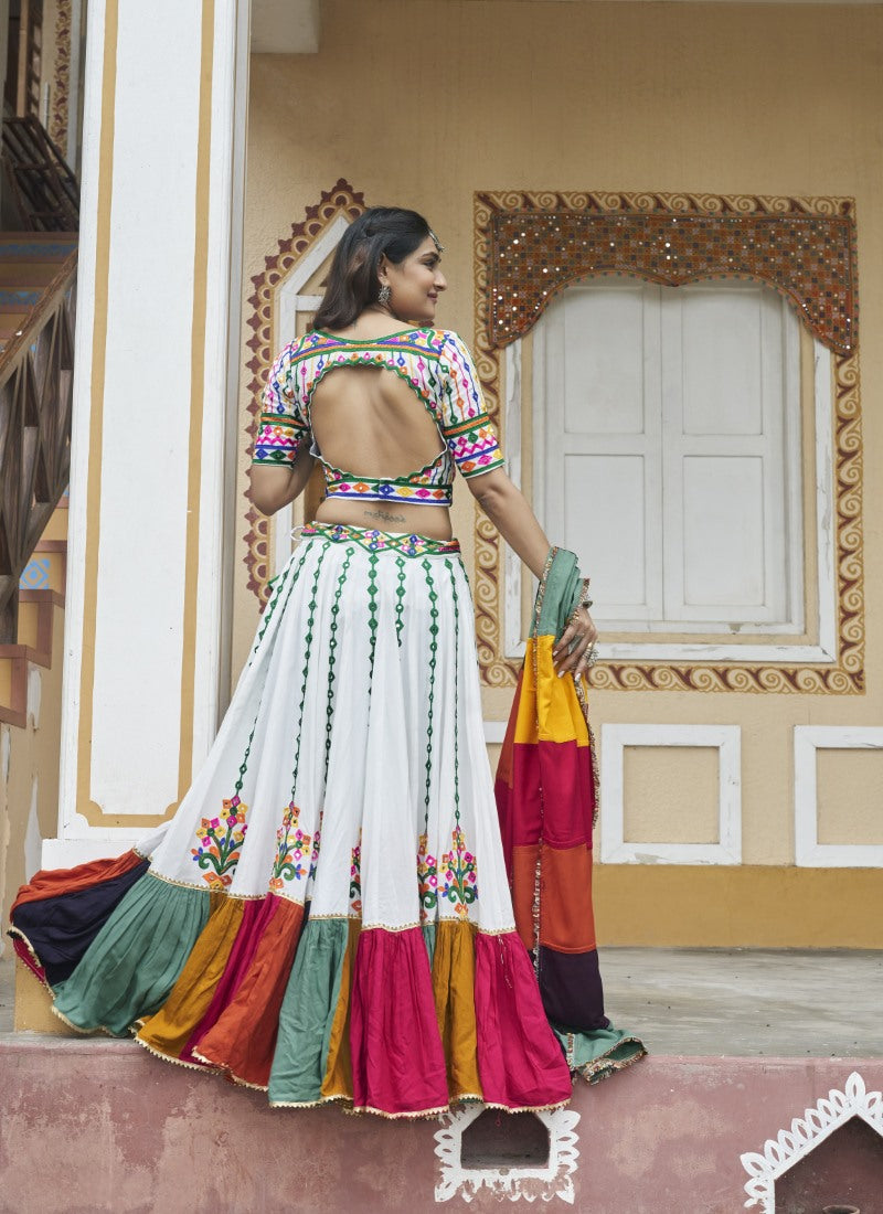 White Navratri Lehenga Choli With Embroidery and Sequins Work