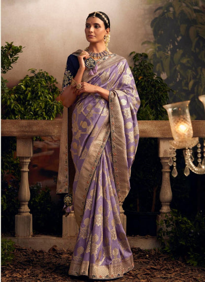 Purple Silk Wedding Saree With Heavy Embroidery, Stone and Sequins Work-2