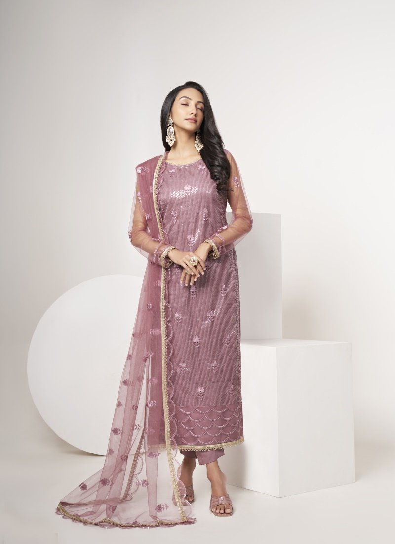 Lavender Pant Style Salwar Suit with Thread and Sequins Work-2