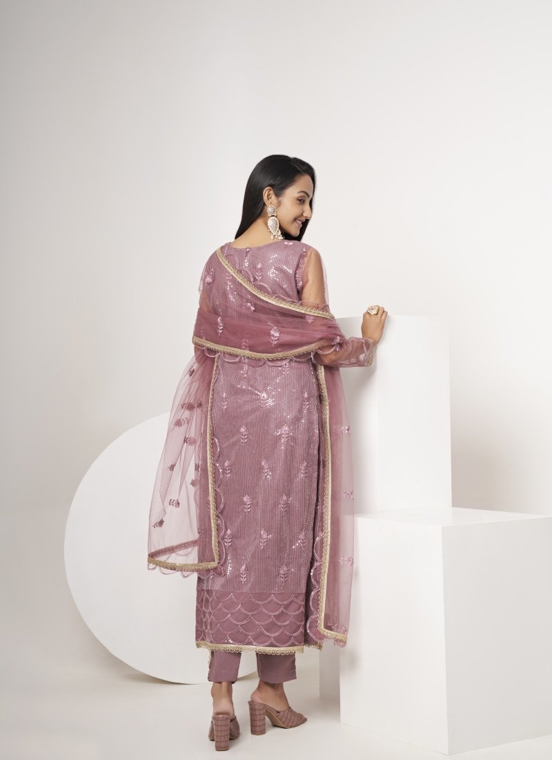 Lavender Pant Style Salwar Suit with Thread and Sequins Work-2